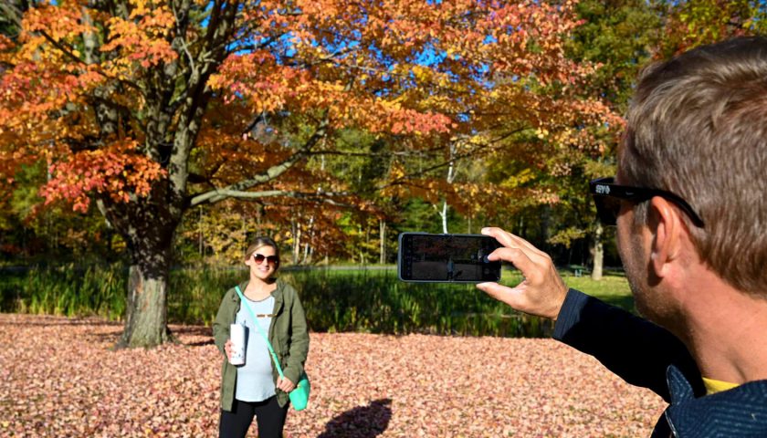 Couple at North Wood County Park in fall Marshfield WI